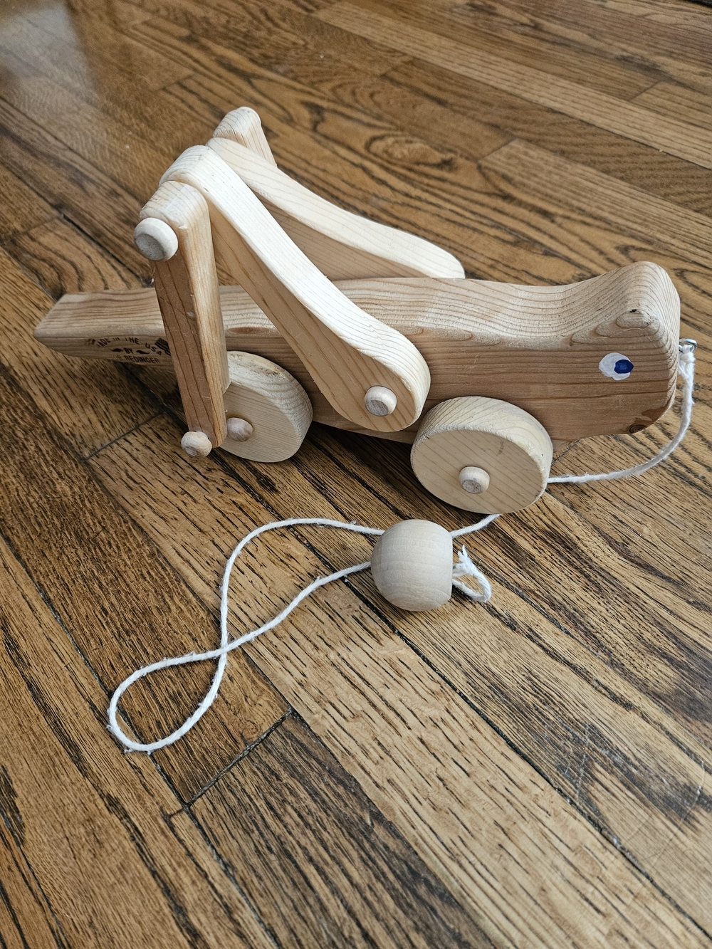 Natural Wood Pull-Along Grasshopper Toy - Natural Finish Made In Montana